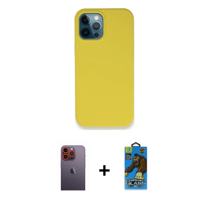 MARSİLYAN™- iPhone 12 Pro Max Kılıf Zirve Modern Özel Seri - Siyah 18D Cam Ekran Koruyucu + Neon Fosforlu Kamera Lens - TU
