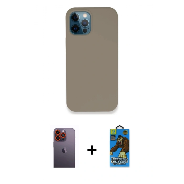 MARSİLYAN™- iPhone 12 Pro Max Kılıf Zirve Modern Özel Seri - Siyah 18D Cam Ekran Koruyucu + Neon Fosforlu Kamera Lens - TU