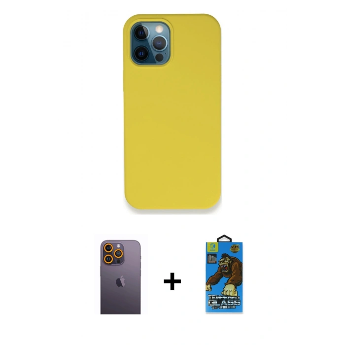 MARSİLYAN™- iPhone 12 Pro Max Kılıf Zirve Modern Özel Seri - Siyah 18D Cam Ekran Koruyucu + Neon Fosforlu Kamera Lens - SI