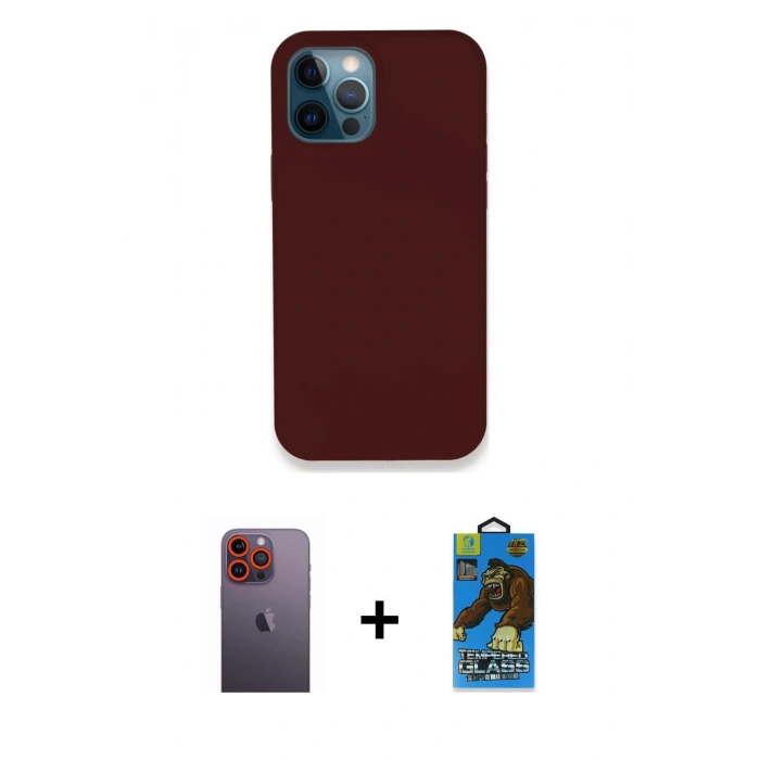 MARSİLYAN™- iPhone 12 Pro Max Kılıf Zirve Modern Özel Seri - Siyah 18D Cam Ekran Koruyucu + Neon Fosforlu Kamera Lens - TU