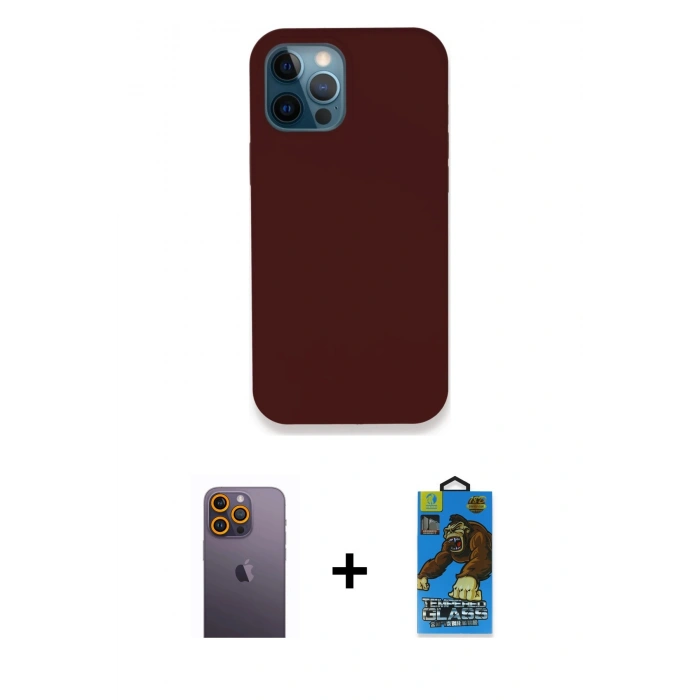 MARSİLYAN™- iPhone 12 Pro Max Kılıf Zirve Modern Özel Seri - Siyah 18D Cam Ekran Koruyucu + Neon Fosforlu Kamera Lens - SI
