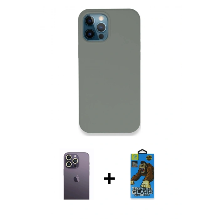 MARSİLYAN™- iPhone 12 Pro Max Kılıf Zirve Modern Özel Seri - Siyah 18D Cam Ekran Koruyucu + Neon Fosforlu Kamera Lens - BZ