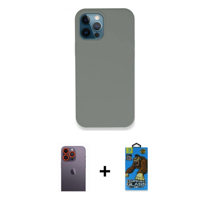 MARSİLYAN™- iPhone 12 Pro Max Kılıf Zirve Modern Özel Seri - Siyah 18D Cam Ekran Koruyucu + Neon Fosforlu Kamera Lens - TU