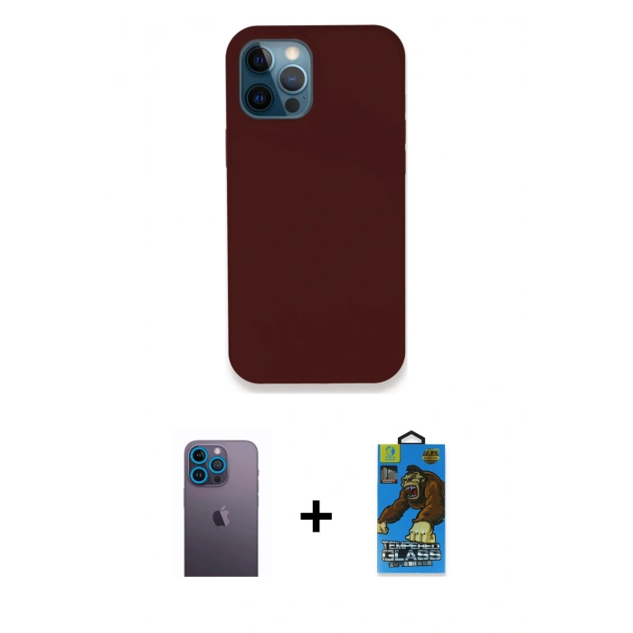 MARSİLYAN™- iPhone 12 Pro Max Kılıf Zirve Modern Özel Seri - Siyah 18D Cam Ekran Koruyucu + Neon Fosforlu Kamera Lens - MI