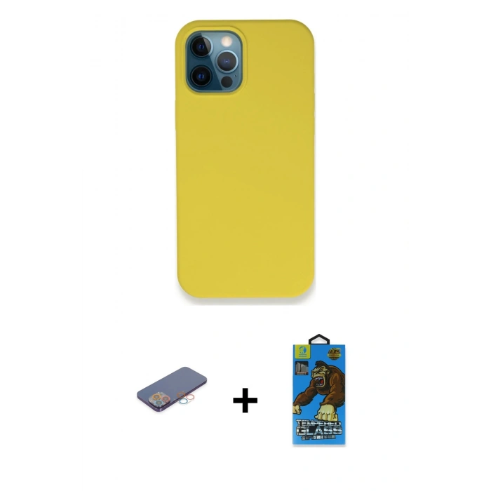 MARSİLYAN™- iPhone 12 Pro Max Kılıf Zirve Modern Özel Seri - Siyah 18D Cam Ekran Koruyucu + Renkli Kamera Lens Koruma Cam - PE