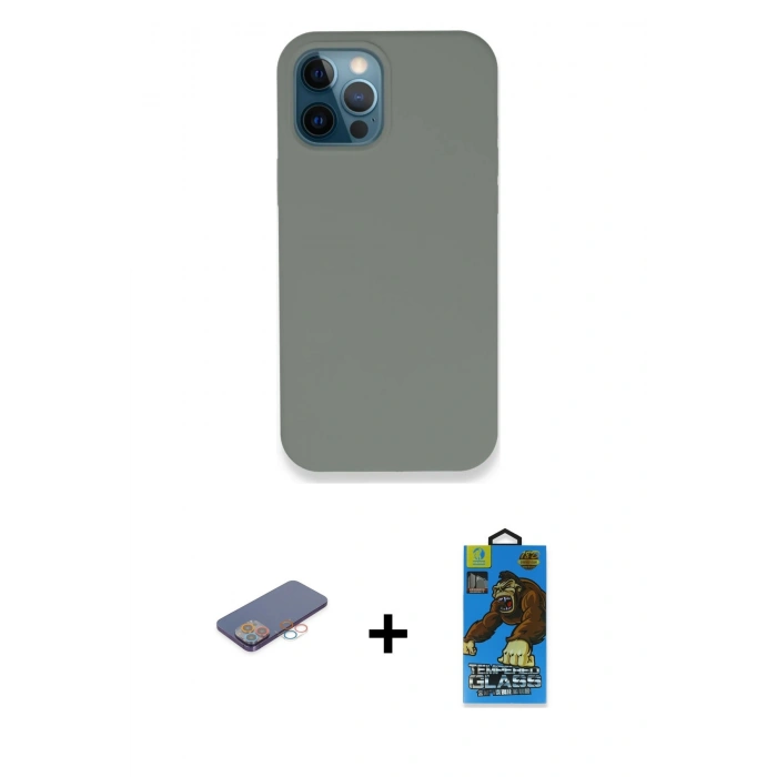 MARSİLYAN™- iPhone 12 Pro Max Kılıf Zirve Modern Özel Seri - Siyah 18D Cam Ekran Koruyucu + Renkli Kamera Lens Koruma Cam - PE