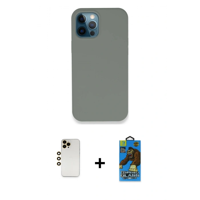 MARSİLYAN™- iPhone 12 Pro Max Kılıf Zirve Modern Özel Seri - Siyah 18D Cam Ekran Koruyucu + Shine Kamera Lens - GD