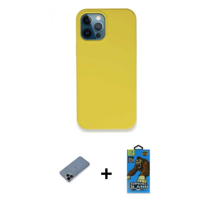MARSİLYAN™- iPhone 12 Pro Max Kılıf Zirve Modern Özel Seri - Siyah 18D Cam Ekran Koruyucu + Shine Kamera Lens Koruma Cam - SH