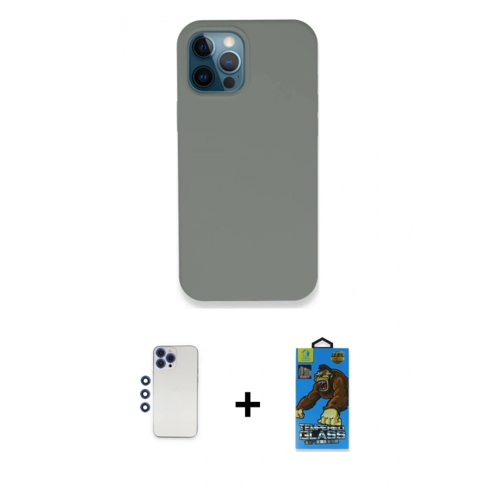 MARSİLYAN™- iPhone 12 Pro Max Kılıf Zirve Modern Özel Seri - Siyah 18D Cam Ekran Koruyucu + Shine Kamera Lens - LT