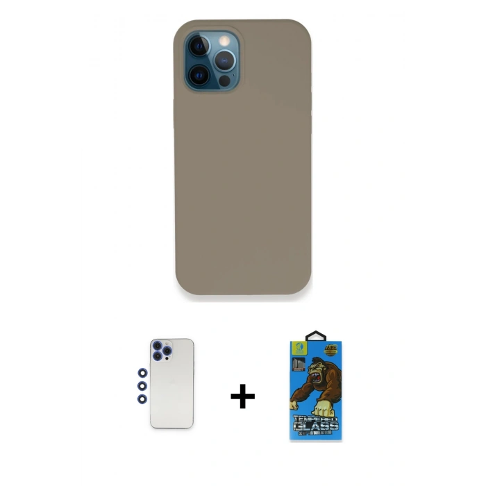 MARSİLYAN™- iPhone 12 Pro Max Kılıf Zirve Modern Özel Seri - Siyah 18D Cam Ekran Koruyucu + Shine Kamera Lens - LT