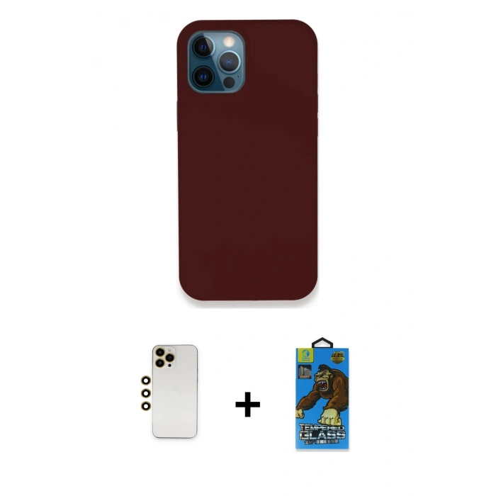 MARSİLYAN™- iPhone 12 Pro Max Kılıf Zirve Modern Özel Seri - Siyah 18D Cam Ekran Koruyucu + Shine Kamera Lens - GD