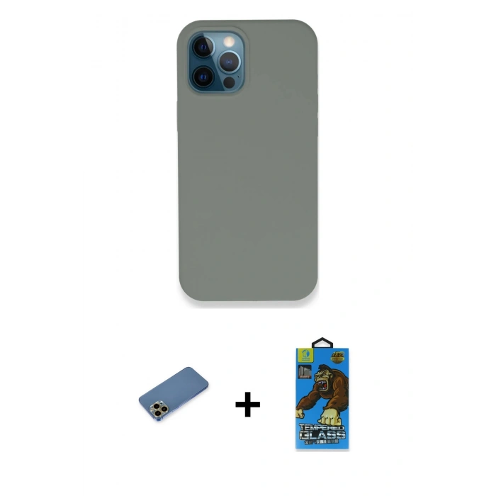 MARSİLYAN™- iPhone 12 Pro Max Kılıf Zirve Modern Özel Seri - Siyah 18D Cam Ekran Koruyucu + Shine Kamera Lens Koruma Cam - GD