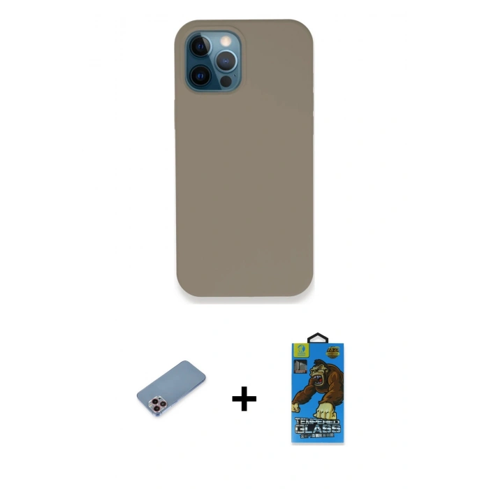 MARSİLYAN™- iPhone 12 Pro Max Kılıf Zirve Modern Özel Seri - Siyah 18D Cam Ekran Koruyucu + Shine Kamera Lens Koruma Cam - PE