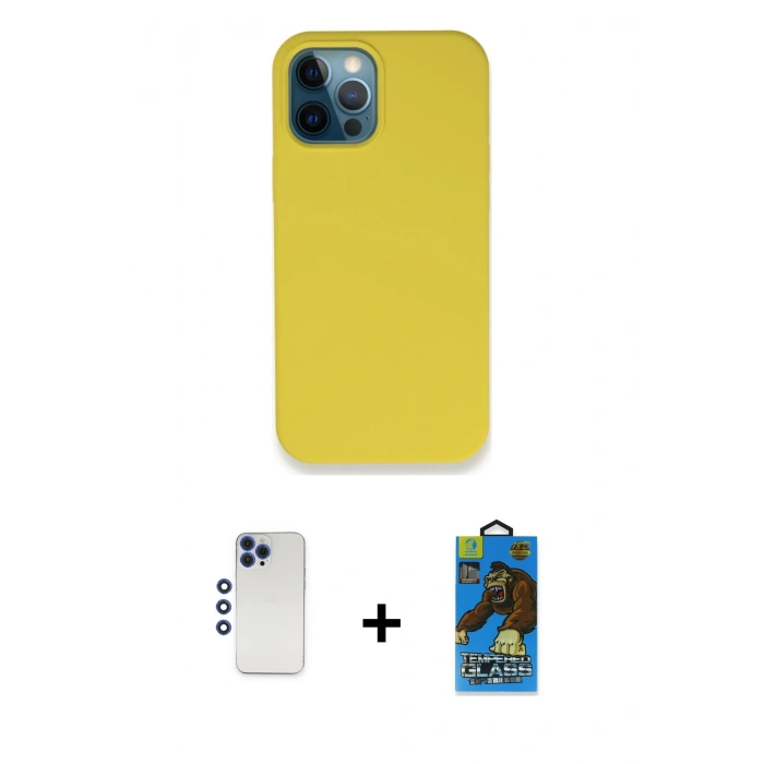 MARSİLYAN™- iPhone 12 Pro Max Kılıf Zirve Modern Özel Seri - Siyah 18D Cam Ekran Koruyucu + Shine Kamera Lens - LT