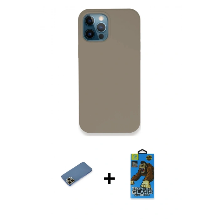 MARSİLYAN™- iPhone 12 Pro Max Kılıf Zirve Modern Özel Seri - Siyah 18D Cam Ekran Koruyucu + Shine Kamera Lens Koruma Cam - GD