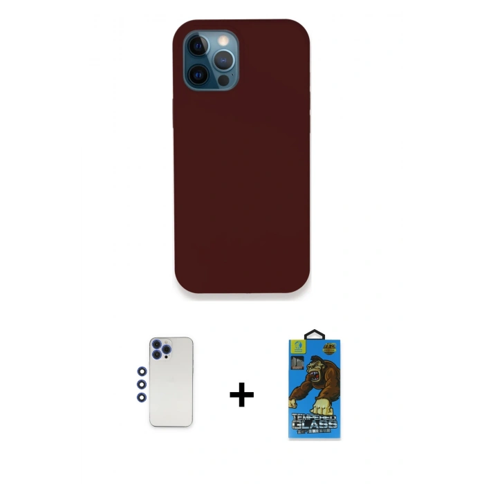 MARSİLYAN™- iPhone 12 Pro Max Kılıf Zirve Modern Özel Seri - Siyah 18D Cam Ekran Koruyucu + Shine Kamera Lens - LT