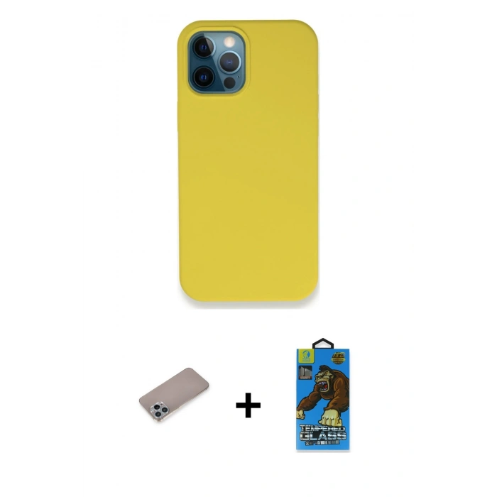 MARSİLYAN™- iPhone 12 Pro Max Kılıf Zirve Modern Özel Seri - Siyah 18D Cam Ekran Koruyucu + Sierra Blue Shine Kamera Lens Koruma Cam