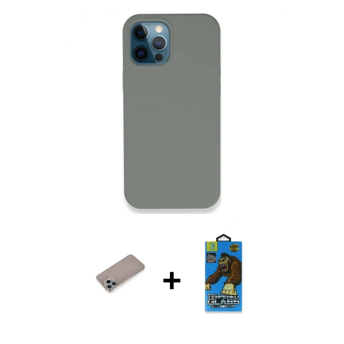 MARSİLYAN™- iPhone 12 Pro Max Kılıf Zirve Modern Özel Seri - Siyah 18D Cam Ekran Koruyucu + Sierra Blue Shine Kamera Lens Koruma Cam