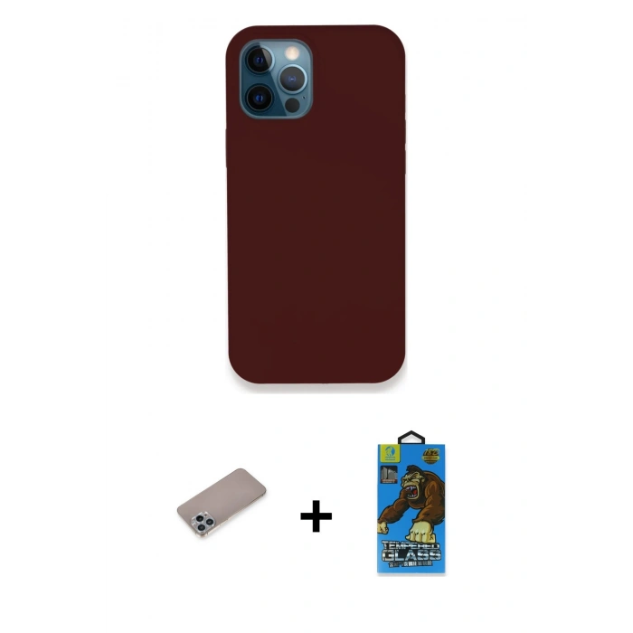 MARSİLYAN™- iPhone 12 Pro Max Kılıf Zirve Modern Özel Seri - Siyah 18D Cam Ekran Koruyucu + Sierra Blue Shine Kamera Lens Koruma Cam