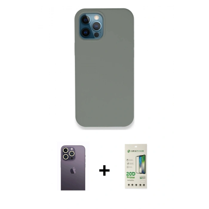 MARSİLYAN™- iPhone 12 Pro Max Kılıf Zirve Modern Özel Seri - Siyah 20D Premium Cam Ekran Koruyucu + Neon Fosforlu Kamera Lens - BZ