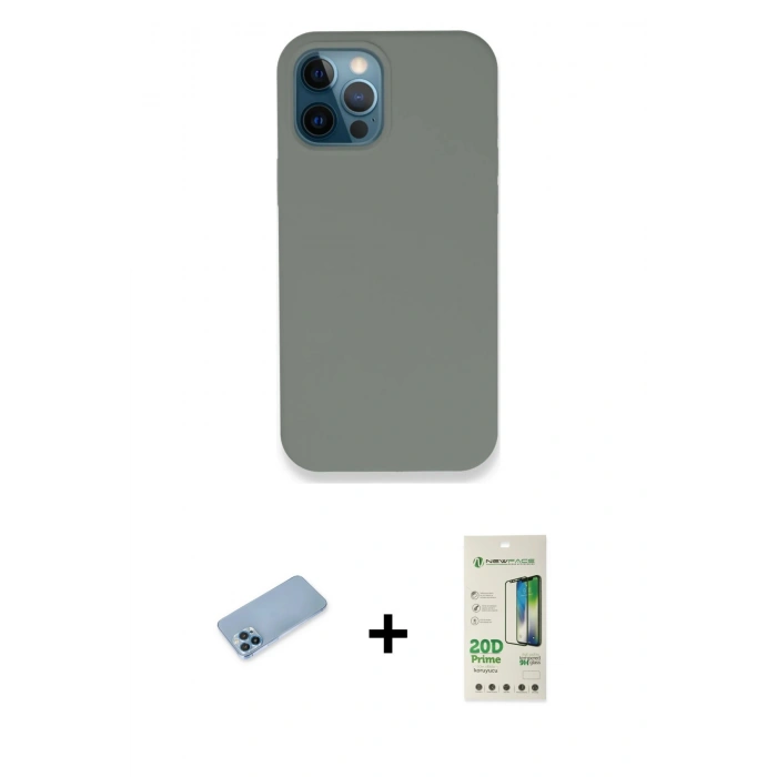 MARSİLYAN™- iPhone 12 Pro Max Kılıf Zirve Modern Özel Seri - Siyah 20D Premium Cam Ekran Koruyucu + Mavi Shine Kamera Lens Koruma Cam