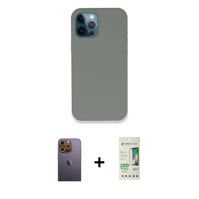 MARSİLYAN™- iPhone 12 Pro Max Kılıf Zirve Modern Özel Seri - Siyah 20D Premium Cam Ekran Koruyucu + Neon Fosforlu Kamera Lens - SI