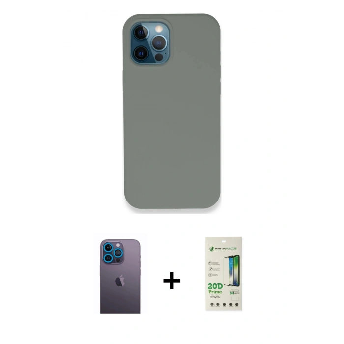 MARSİLYAN™- iPhone 12 Pro Max Kılıf Zirve Modern Özel Seri - Siyah 20D Premium Cam Ekran Koruyucu + Neon Fosforlu Kamera Lens - MI