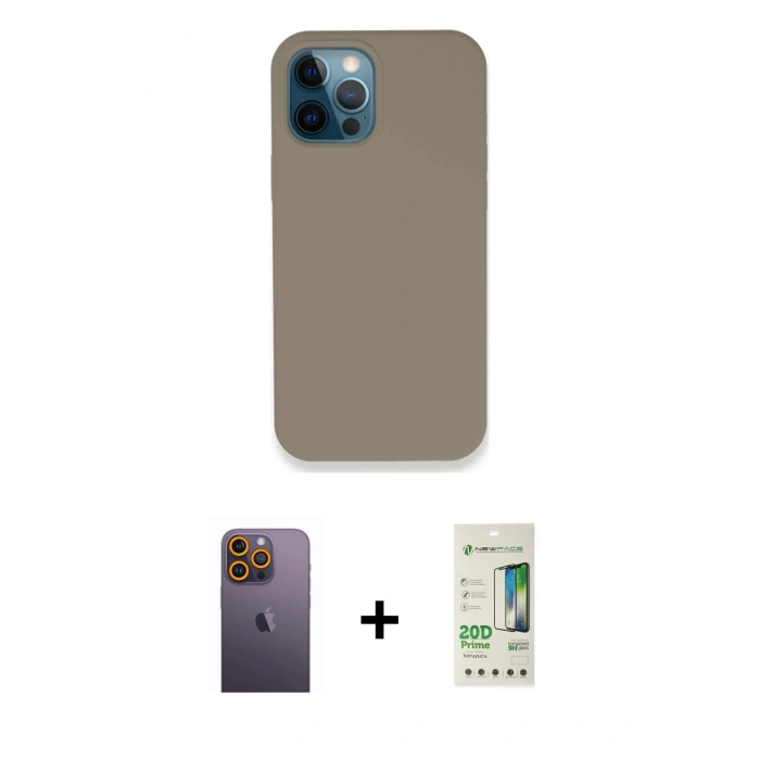 MARSİLYAN™- iPhone 12 Pro Max Kılıf Zirve Modern Özel Seri - Siyah 20D Premium Cam Ekran Koruyucu + Sarı Neon Fosforlu Kamera Lens