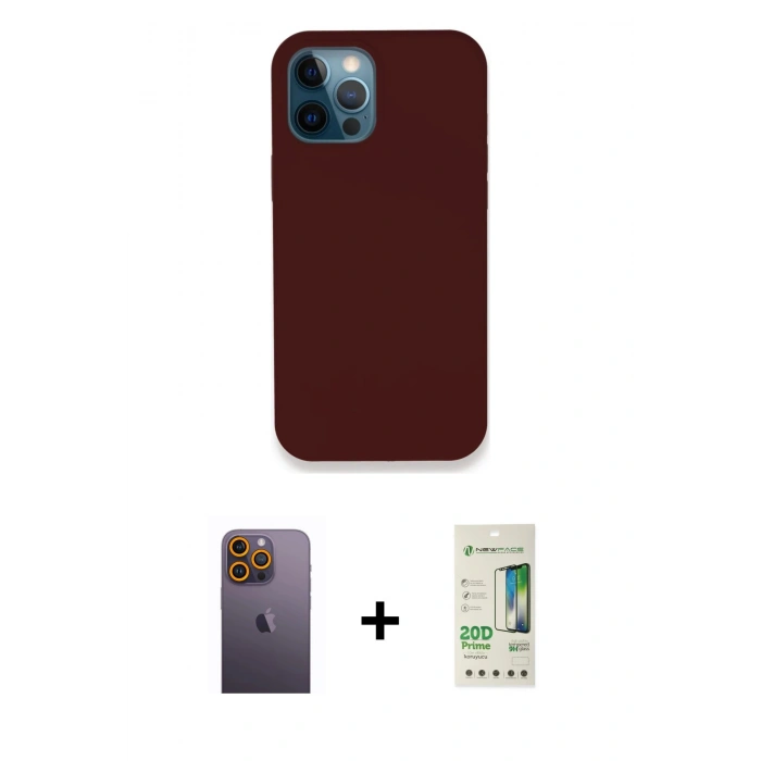 MARSİLYAN™- iPhone 12 Pro Max Kılıf Zirve Modern Özel Seri - Siyah 20D Premium Cam Ekran Koruyucu + Sarı Neon Fosforlu Kamera Lens