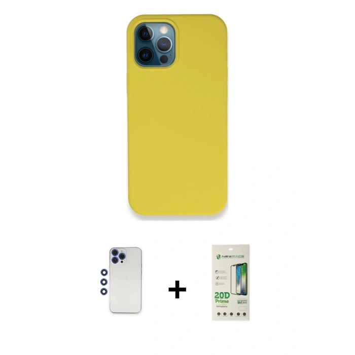 MARSİLYAN™- iPhone 12 Pro Max Kılıf Zirve Modern Özel Seri - Siyah 20D Premium Cam Ekran Koruyucu + Shine Kamera Lens - LT