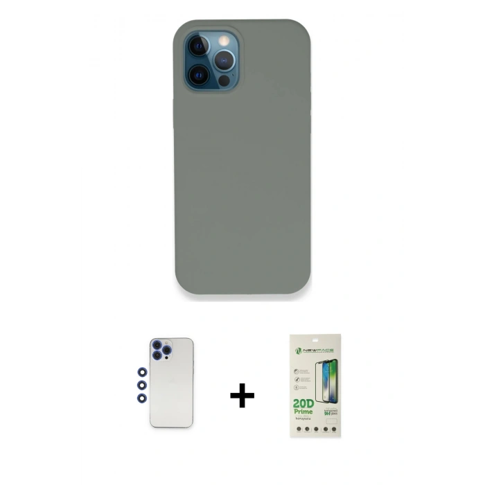 MARSİLYAN™- iPhone 12 Pro Max Kılıf Zirve Modern Özel Seri - Siyah 20D Premium Cam Ekran Koruyucu + Shine Kamera Lens - LT
