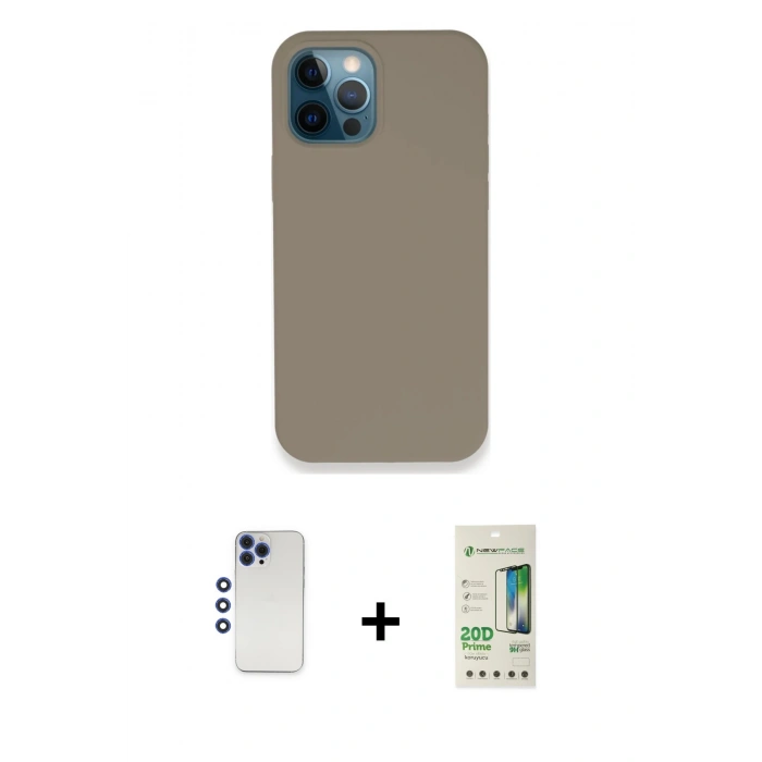 MARSİLYAN™- iPhone 12 Pro Max Kılıf Zirve Modern Özel Seri - Siyah 20D Premium Cam Ekran Koruyucu + Shine Kamera Lens - LT