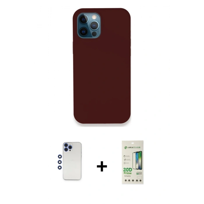 MARSİLYAN™- iPhone 12 Pro Max Kılıf Zirve Modern Özel Seri - Siyah 20D Premium Cam Ekran Koruyucu + Shine Kamera Lens - LT