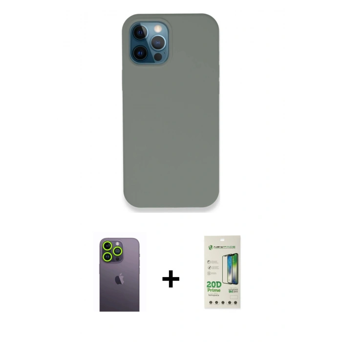 MARSİLYAN™- iPhone 12 Pro Max Kılıf Zirve Modern Özel Seri - Siyah 20D Premium Cam Ekran Koruyucu + Neon Fosforlu Kamera Lens - YL