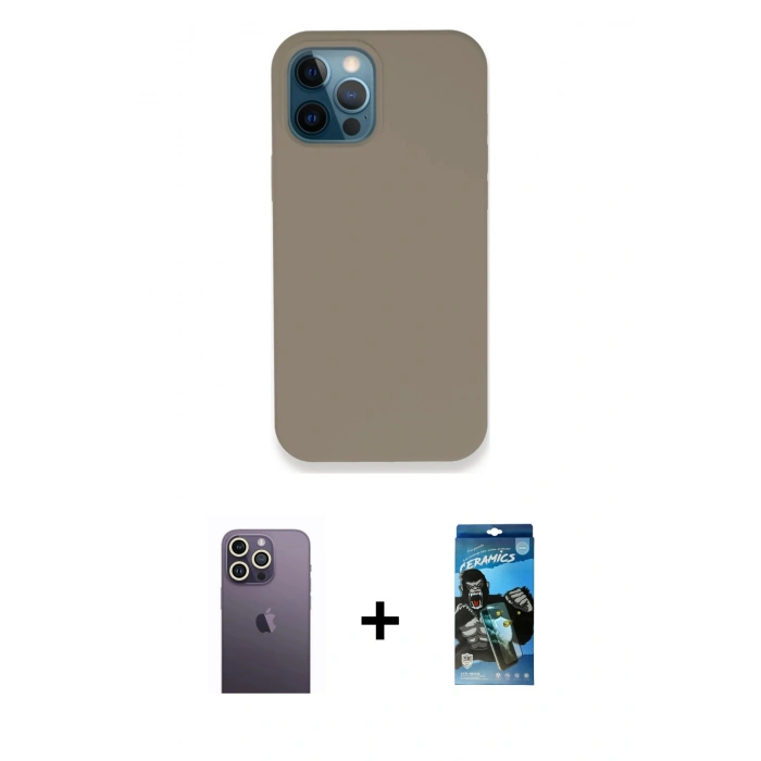 MARSİLYAN™- iPhone 12 Pro Max Kılıf Zirve Modern Özel Seri - Siyah 34D Izgaralı Cam + Neon Fosforlu Kamera Lens - BZ