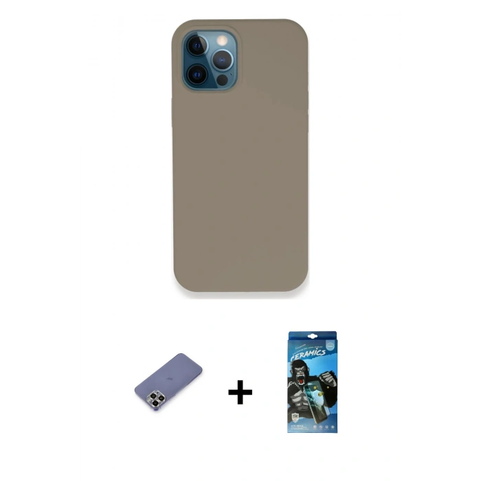 MARSİLYAN™- iPhone 12 Pro Max Kılıf Zirve Modern Özel Seri - Siyah 34D Izgaralı Cam + Metal Kamera Lens Koruma Cam - GD