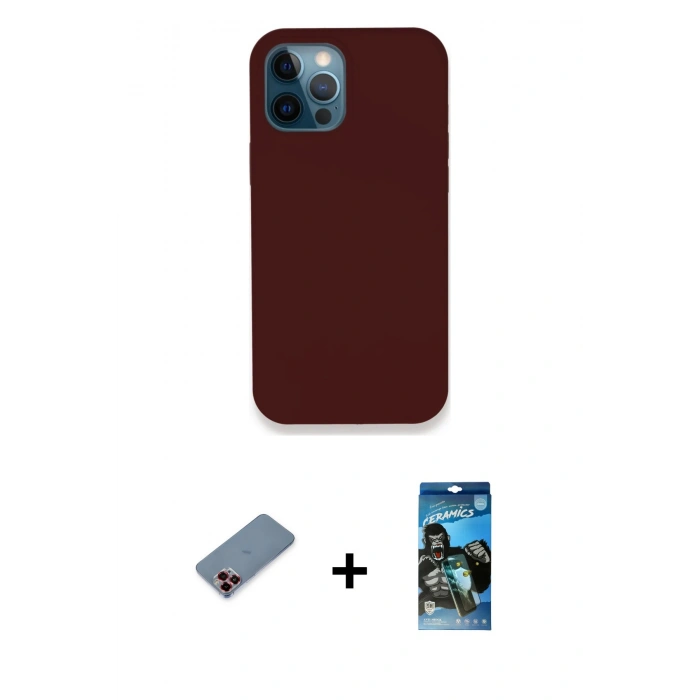 MARSİLYAN™- iPhone 12 Pro Max Kılıf Zirve Modern Özel Seri - Siyah 34D Izgaralı Cam + Metal Kamera Lens Koruma Cam - KI
