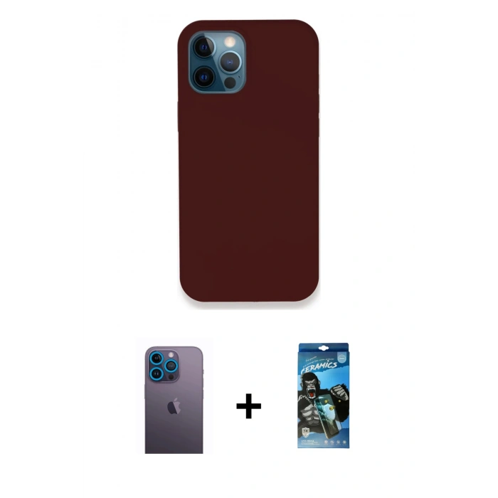 MARSİLYAN™- iPhone 12 Pro Max Kılıf Zirve Modern Özel Seri - Siyah 34D Izgaralı Cam + Neon Fosforlu Kamera Lens - MI