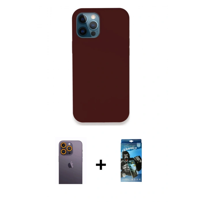 MARSİLYAN™- iPhone 12 Pro Max Kılıf Zirve Modern Özel Seri - Siyah 34D Izgaralı Cam + Neon Fosforlu Kamera Lens - SI