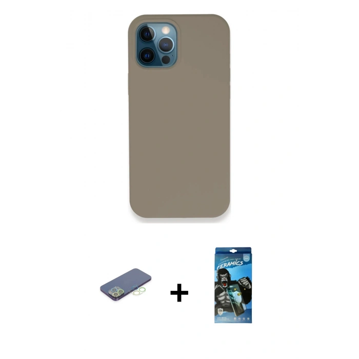 MARSİLYAN™- iPhone 12 Pro Max Kılıf Zirve Modern Özel Seri - Siyah 34D Izgaralı Cam + Renkli Kamera Lens Koruma Cam - YL