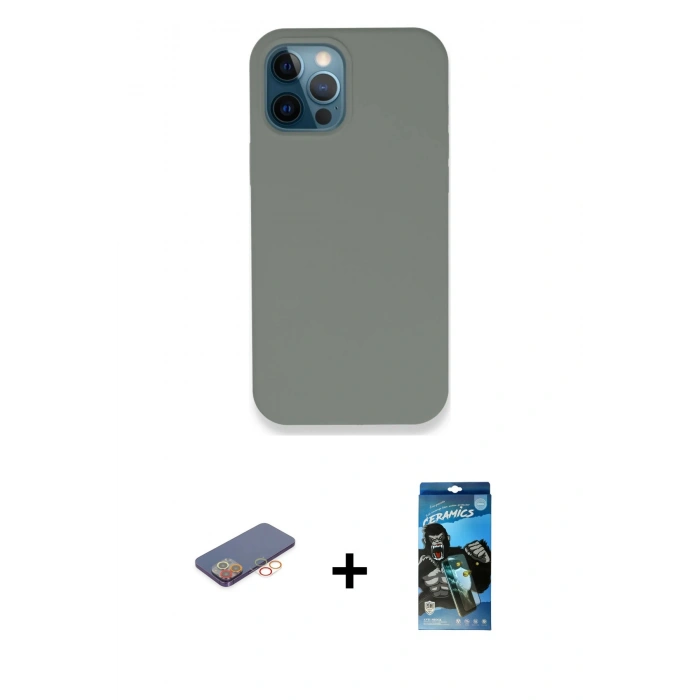 MARSİLYAN™- iPhone 12 Pro Max Kılıf Zirve Modern Özel Seri - Siyah 34D Izgaralı Cam + Renkli Kamera Lens Koruma Cam - TU