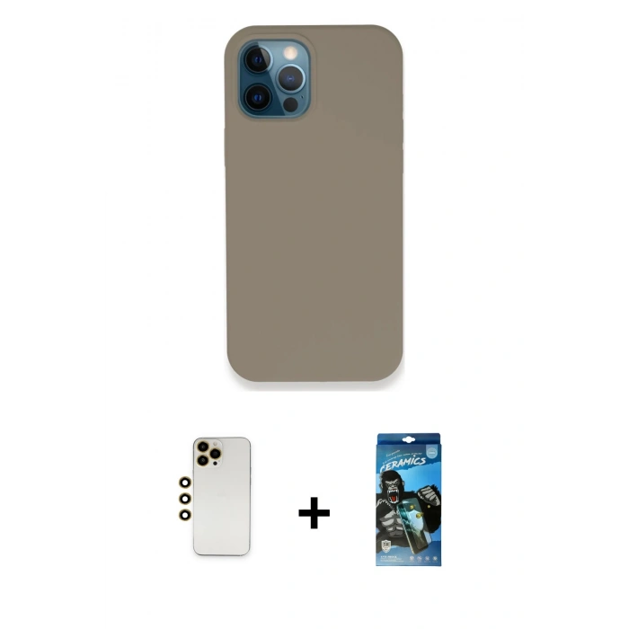 MARSİLYAN™- iPhone 12 Pro Max Kılıf Zirve Modern Özel Seri - Siyah 34D Izgaralı Cam + Shine Kamera Lens - GD