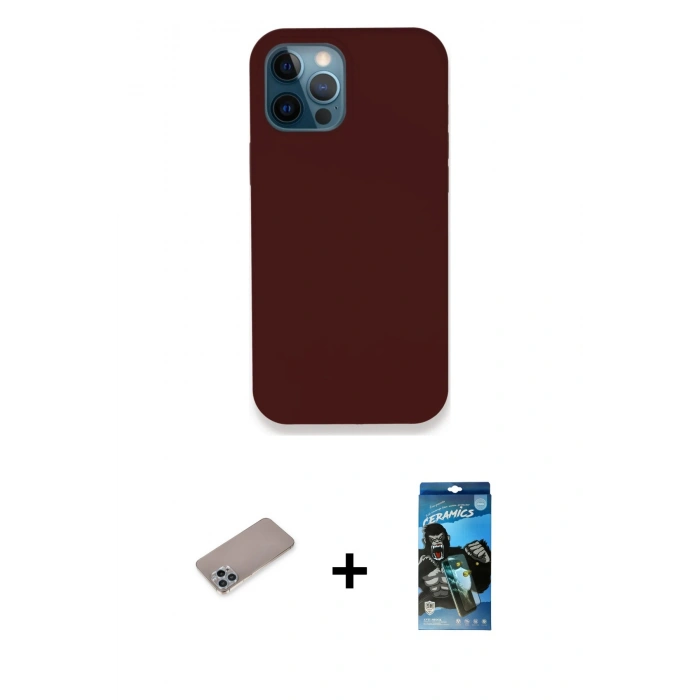 MARSİLYAN™- iPhone 12 Pro Max Kılıf Zirve Modern Özel Seri - Siyah 34D Izgaralı Cam + Shine Kamera Lens Koruma Cam - SABE