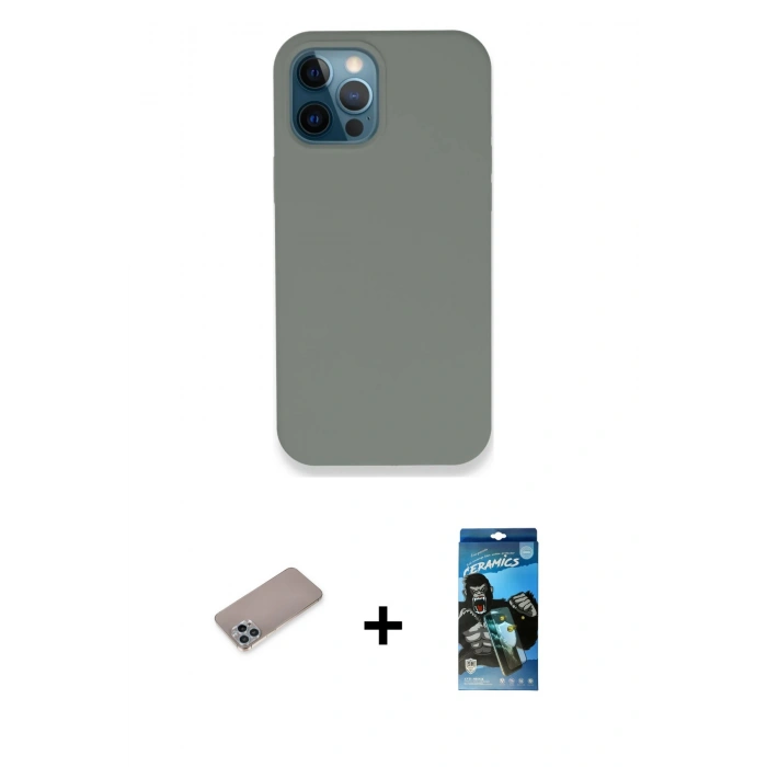 MARSİLYAN™- iPhone 12 Pro Max Kılıf Zirve Modern Özel Seri - Siyah 34D Izgaralı Cam + Shine Kamera Lens Koruma Cam - SABE