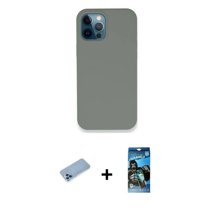 MARSİLYAN™- iPhone 12 Pro Max Kılıf Zirve Modern Özel Seri - Siyah 34D Izgaralı Cam + Shine Kamera Lens Koruma Cam - MI