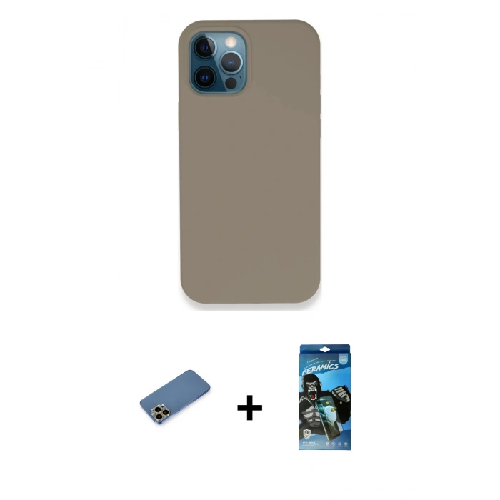 MARSİLYAN™- iPhone 12 Pro Max Kılıf Zirve Modern Özel Seri - Siyah 34D Izgaralı Cam + Shine Kamera Lens Koruma Cam - GD