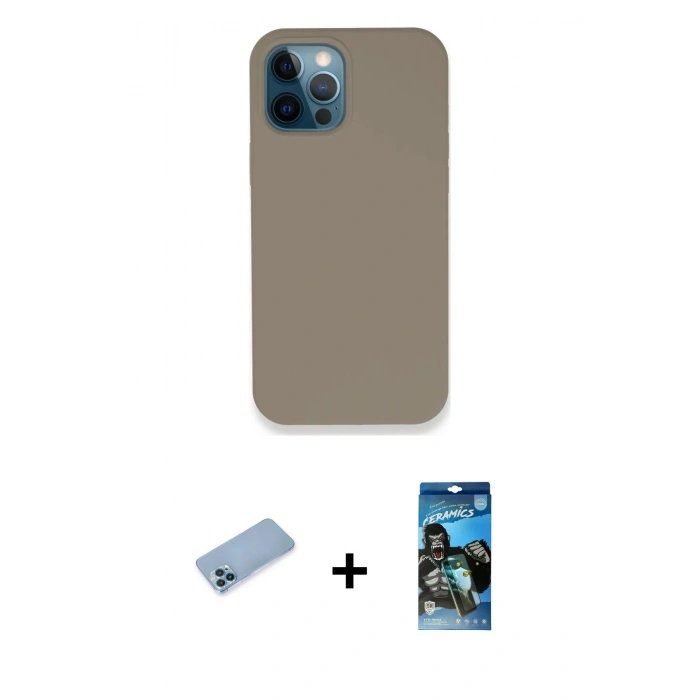 MARSİLYAN™- iPhone 12 Pro Max Kılıf Zirve Modern Özel Seri - Siyah 34D Izgaralı Cam + Shine Kamera Lens Koruma Cam - MI