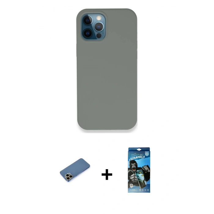 MARSİLYAN™- iPhone 12 Pro Max Kılıf Zirve Modern Özel Seri - Siyah 34D Izgaralı Cam + Shine Kamera Lens Koruma Cam - GD