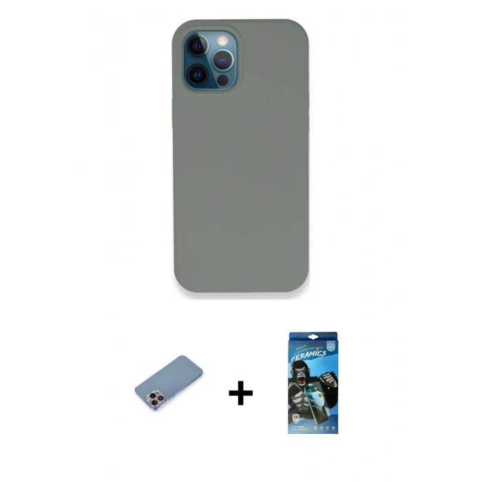 MARSİLYAN™- iPhone 12 Pro Max Kılıf Zirve Modern Özel Seri - Siyah 34D Izgaralı Cam + Shine Kamera Lens Koruma Cam - PE