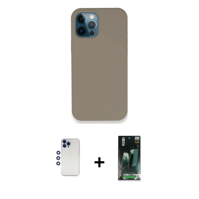 MARSİLYAN™- iPhone 12 Pro Max Kılıf Zirve Modern Özel Seri - Siyah 360 Mat Full Body Arka Koruyucu + Lacivert Shine Kamera Lens